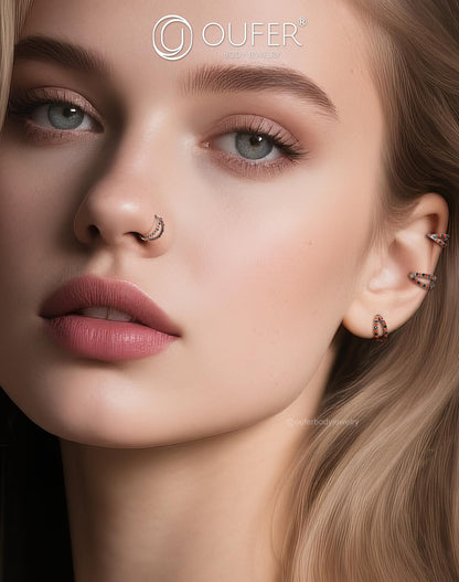 OUFER 20G Halloween Nose Rings, 316L Surgical Steel Double Hoop Nose Rings for Women, Orange and Black Crystal Hoop, 8MM Body Piercing Jewelry for Halloween
