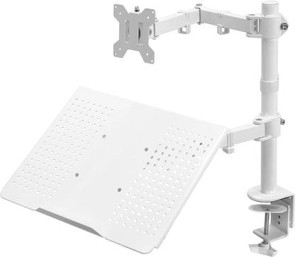 VIVO Fully Adjustable 13 to 32 inch Single Computer Monitor and Laptop Desk Mount Combo, Stand with Grommet Option, Fits up to 17 inch Laptops, White STAND-V002CW