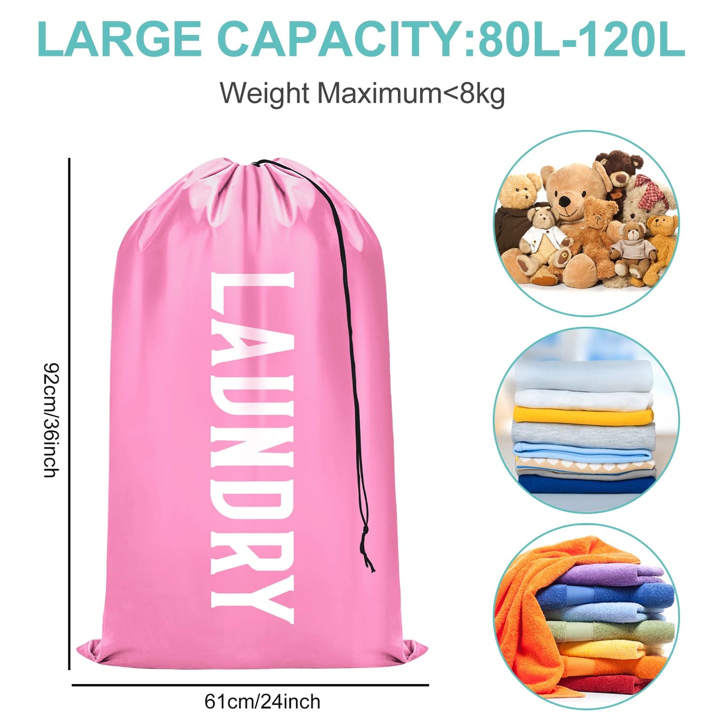 Fiodrimy 2 Pack XL Travel Laundry Bag, Machine Washable Dirty Clothes Organizer, Large Enough to Hold 4 Loads of Laundry, Easy Fit a Laundry Basket (Pink+Blue, 24" x 36")