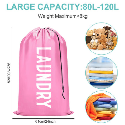 Fiodrimy 2 Pack XL Travel Laundry Bag, Machine Washable Dirty Clothes Organizer, Large Enough to Hold 4 Loads of Laundry, Easy Fit a Laundry Basket (Pink+Blue, 24" x 36")