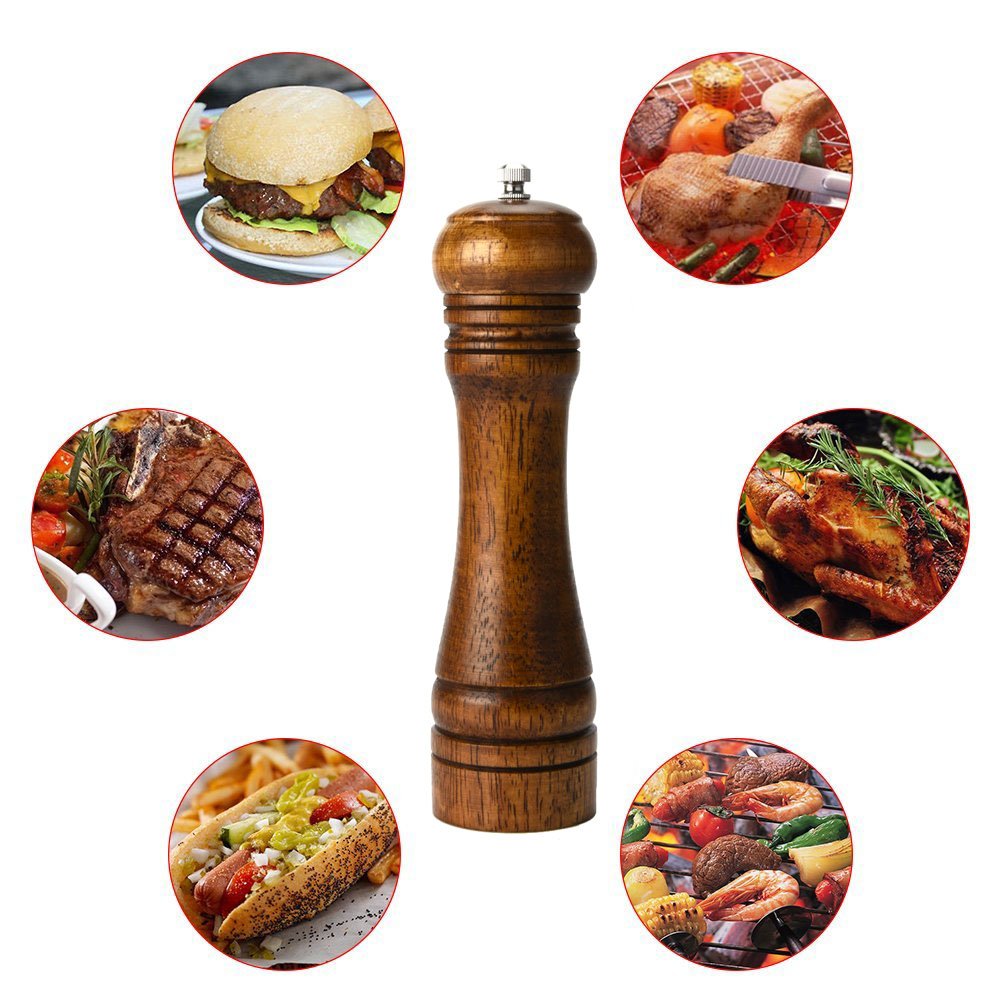 Wooden Pepper Mill Pepper Grinder Kit Manual Mills Solid with Strong Adjustable Ceramic Grinders Set 8 Inches