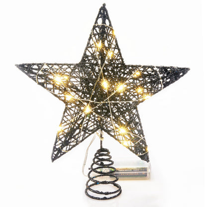 Emopeak 20 LED Christmas Tree Topper, 8 x10 Inch Black Indoor Iron Art Star Treetop Light, Two Modes (Keep Light ON/Flash) Black