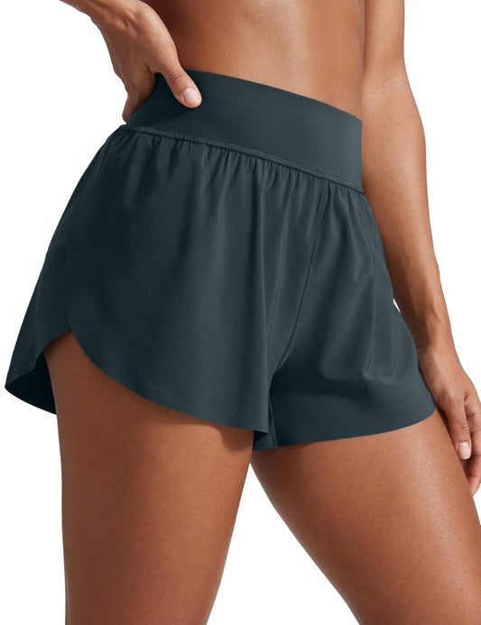 CRZ YOGA High Waisted Split Running Shorts for Women 3" - Comfy Mesh Liner for Workout Athletic GymTrack Quick Dry Melanite X-Small