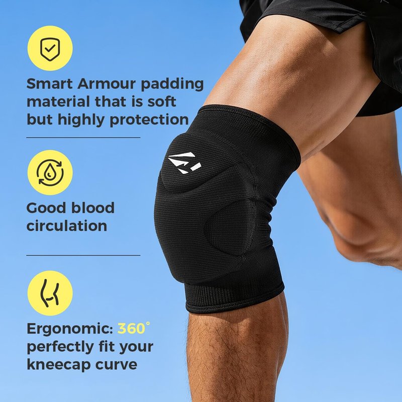 Rawxy Volleyball Basketball Knee Pads with High Shock Absorbing Cushion Wider Coverage Padding, Dance Riding Protector for Adult Junior Youth Men Women Boy Girls (black, Small)
