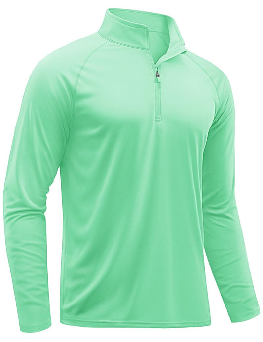 TACVASEN Sun Shirts for Men Long Sleeve Swim Shirts Quarter Zip Pullover 1/4 Zip Men Rash Guard Shirts Quick Dry Tops Outdoor Mint Green