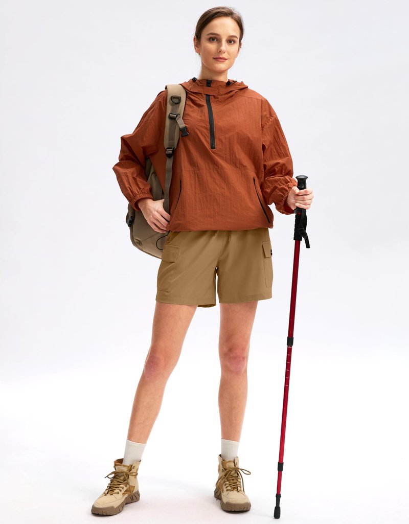 SANTINY Women's 5''/ 7''/9'' Hiking Cargo Shorts Quick Dry Lightweight Summer Shorts for Women Athletic Golf Zipper Pockets(Dark Khaki_XL)