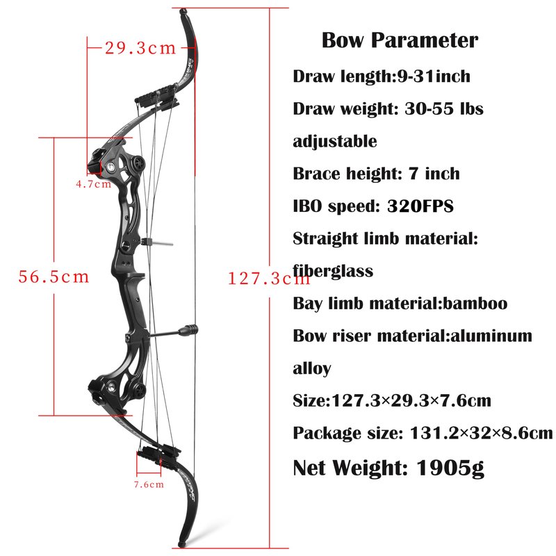 Bowfishing Recurve Bow American Hunting Bows 40-55 Lbs Adjustable Compound Bow Lever Bow IBO 320FPS for Outdoor Hunting Shooting Fishing (Only Green Bow)