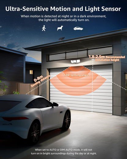 Lepro Solar Security Lights Outdoor Motion Sensor, 2 in 1 Separated and Integrated Remote Control IP65 Waterproof Solar Lights with 3 Light Modes, 3 Heads Solar Floodlight for Garden Yard