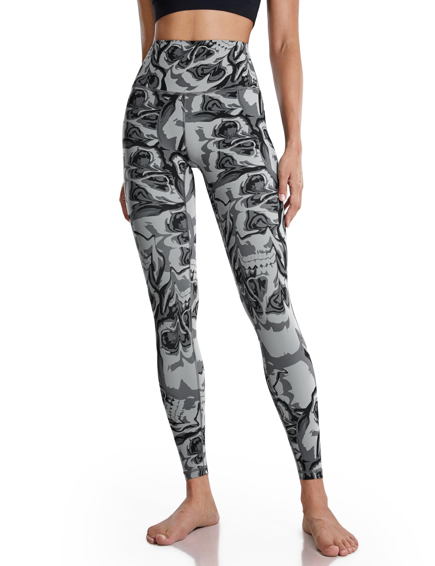 LIEBERGO Halloween Workout Leggings for Women Tummy Control High Waisted Yoga Pants Printed Festival - 25 Inches Swirl Ghost Medium