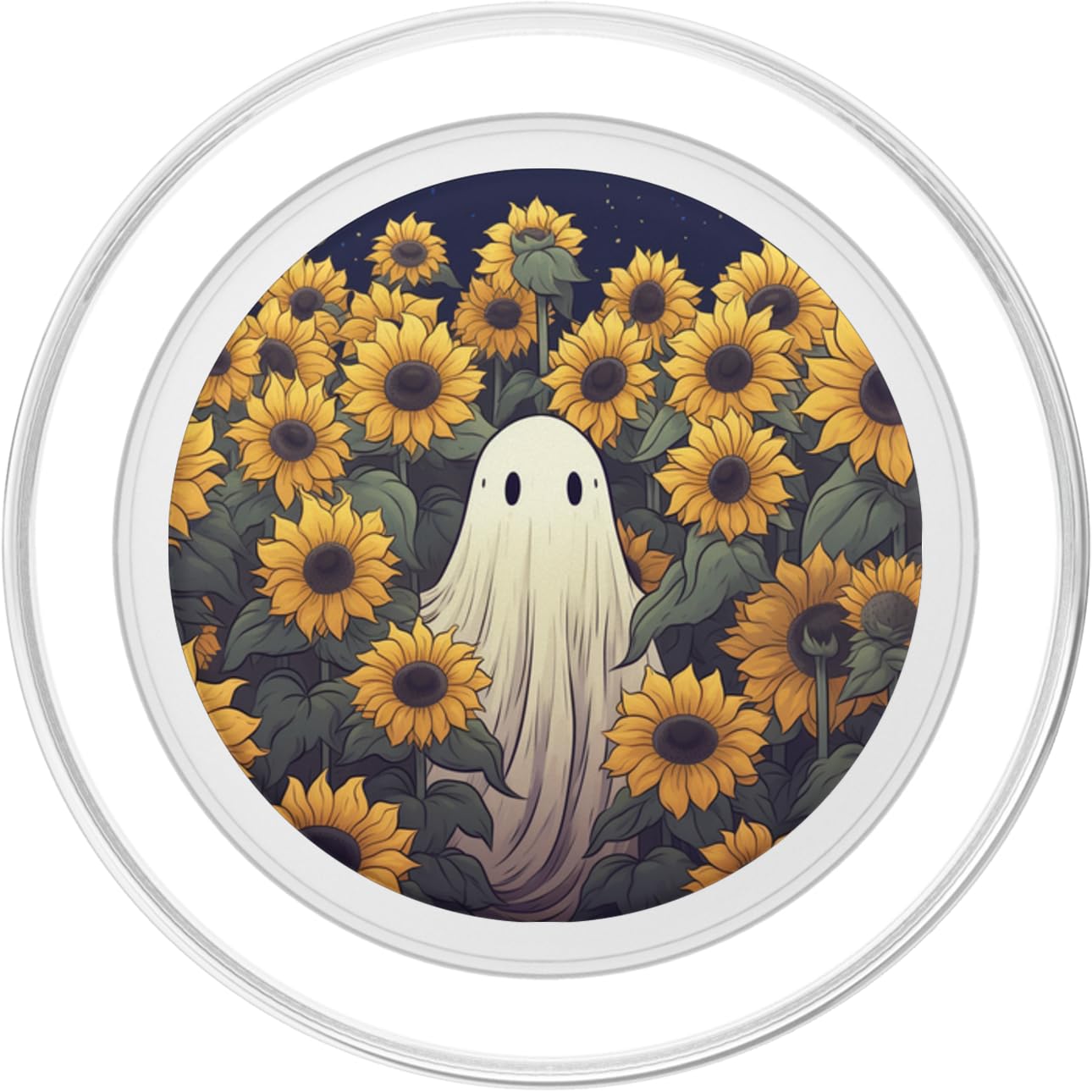 Vintage Ghost Sunflower Pattern Cute Halloween Floral Garden PopSockets PopGrip for MagSafe