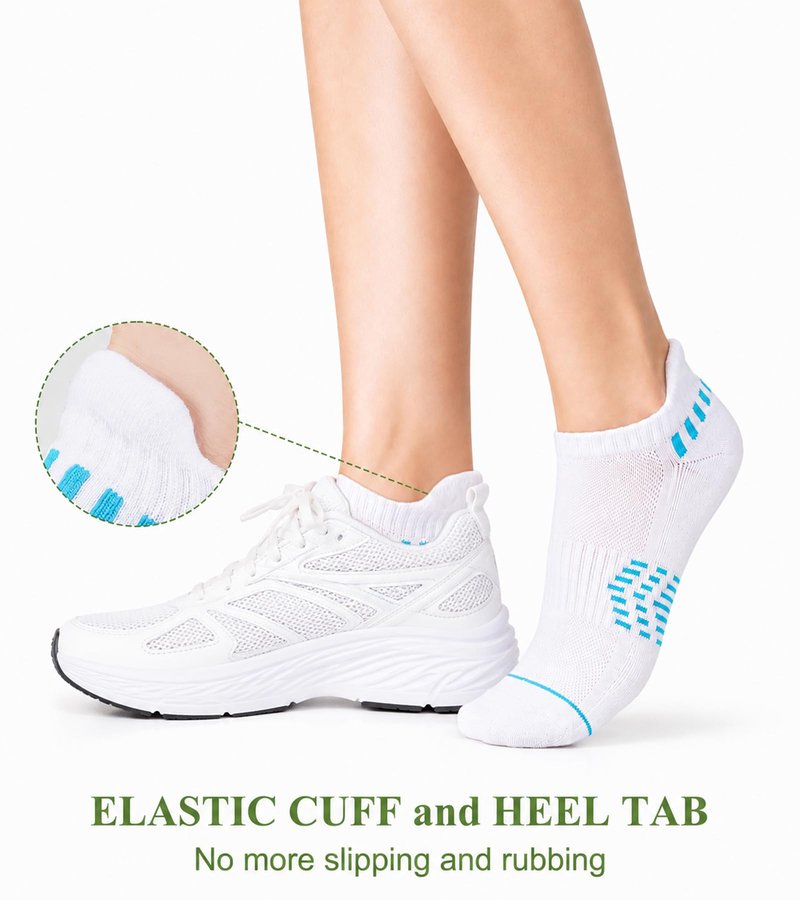 floconssy Ankle Socks for Women, Bamboo Viscose White Cushioned Running Socks Low Cut Athletic Short Footies with Heel Tab 5 Pairs Size 10-12