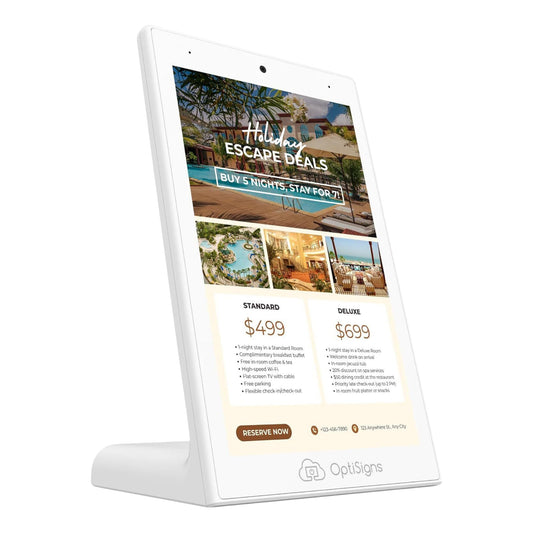OptiSigns OptiKiosk 10 - Countertop Digital Signage Kiosk, 10.1" HD Touchscreen Display with Wi-Fi, Ethernet & Bluetooth, Software, Optional Background Music