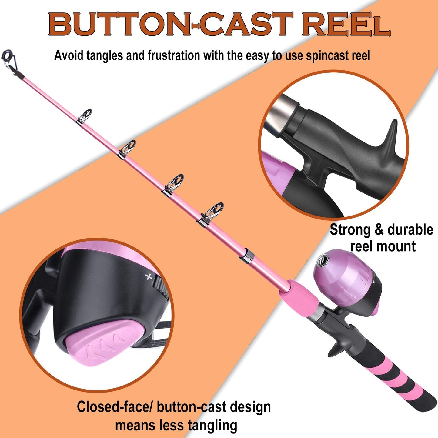 PLUSINNO Kids Fishing Pole, Portable Telescopic Fishing Rod and Reel Combo Kit - with Spincast Fishing Reel Tackle Box for Boys, Girls, Youth (Pink, 1.2M 3.94Ft)