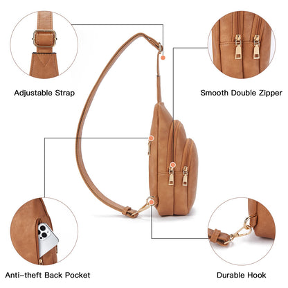 Telena Small Sling Bag for Women Leather Crossbody Fanny Packs Chest Bag for Women