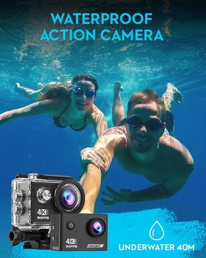 Action Camera 4K30fps with 64G SD Card,HD Waterproof Camera 131ft Underwater Cameras 20MP Pre-Recording WiFi Camera 170° Remote Control Sports Cameras with 2 Batteries Helmet Mount Accessories Kits