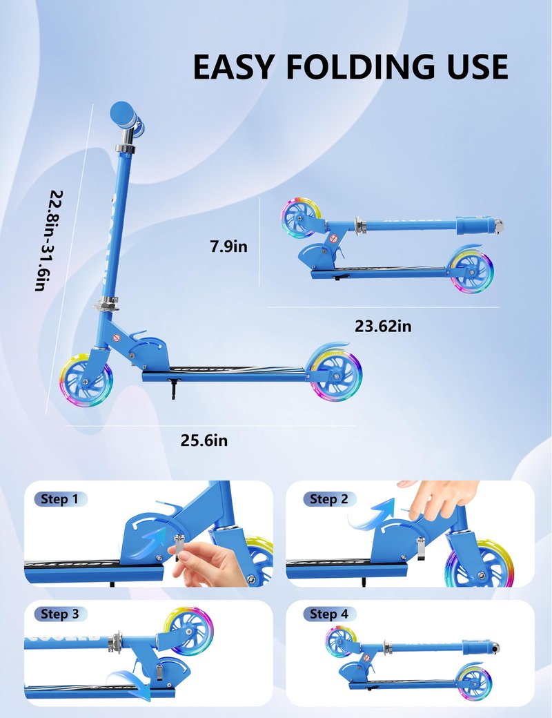Scooter for Kids Ages 3+, Kids Kick Scooter with Led Light Up, Girly Pink Scooter with 3 Levels Adjustable, Lightweight Foldable Scooter for Boys&Girls Christmas Birthday Gift