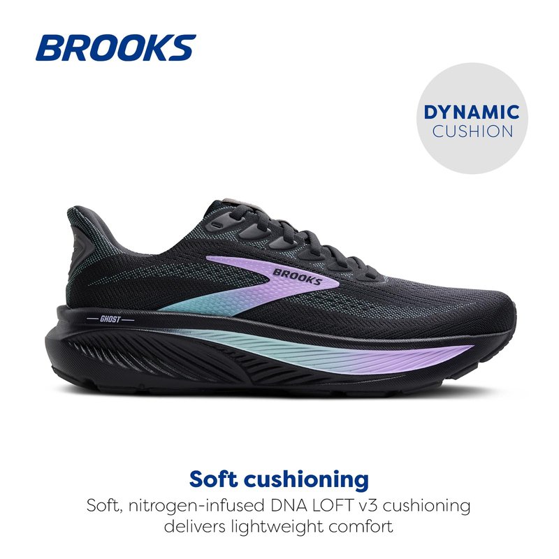 Brooks Women’s Ghost 17 Neutral Running Shoe - Grey/Clearwater/Purple - 8 Wide