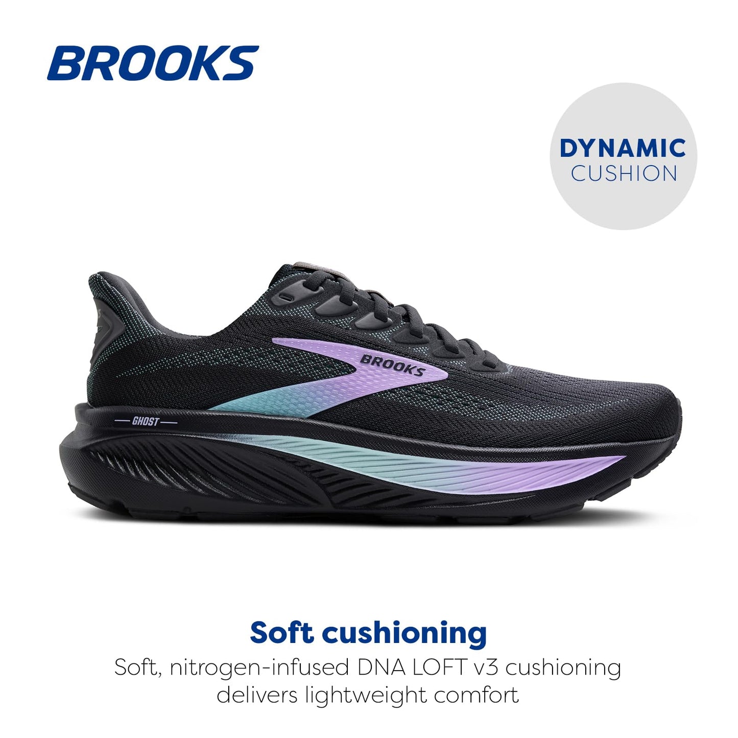 Brooks Women’s Ghost 17 Neutral Running Shoe - Grey/Clearwater/Purple - 7 Medium
