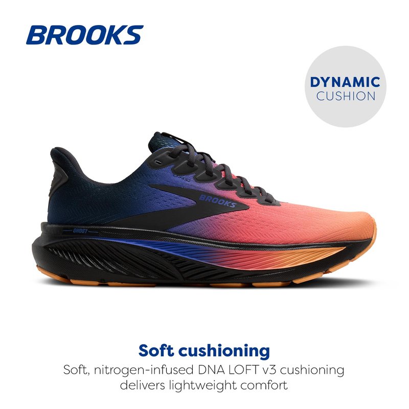 Brooks Women’s Ghost 17 Neutral Running Shoe - Night/Blue/Papaya - 6 Medium