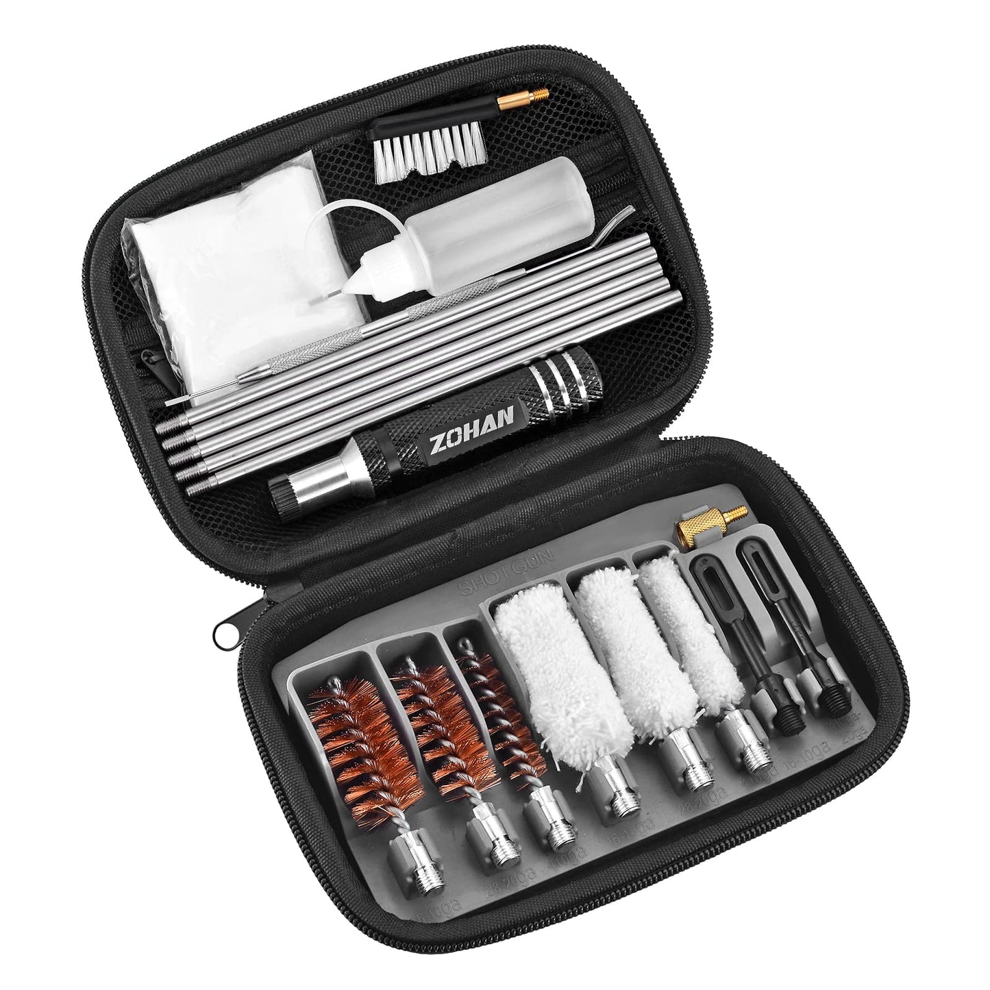 ZOHAN Shotgun Cleaning Kit for 12 Gauge and 20 Gauge, Shotgun Cleaner Supplies with Zippered Compact Portable Case and Empty Oil Bottle