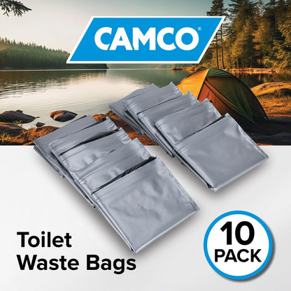 Camco Toilet Waste Bags - Features Biodegradable Powder & Leak Proof Double Bag Design - Great for Camping, RVing, Hiking, or Boating - 10-Pack (41548)
