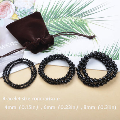 CHCCOYE 4mm Natural Healing Gemstone Bracelet Handmade Yoga Stretch Elastic Bracelet Stress Relief Crystal Jewelry for Men and Women (4mm, Black Onyx)