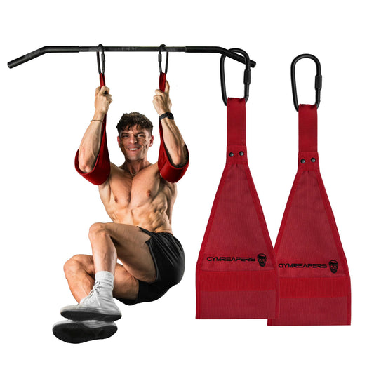 Gymreapers Hanging Ab Straps For Core Strength and Abdominal Training - Padded Adjustable Arm Supports For Bodyweight Exercises (Red)