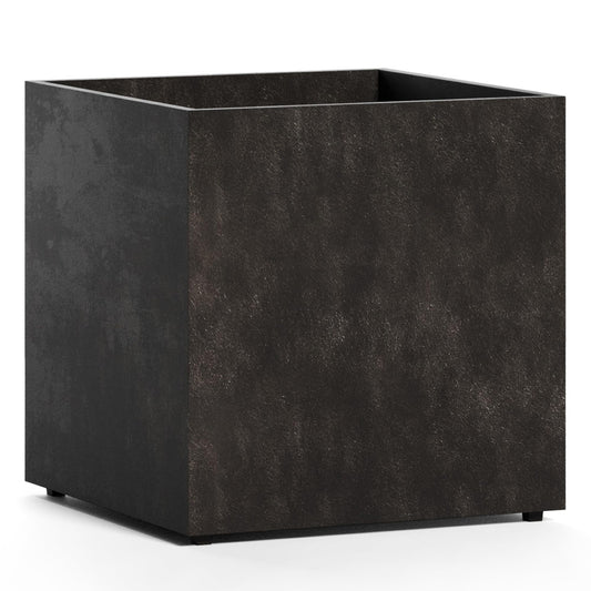 COSAPOTS Reglito Cube Fiberglass Planter – Lightweight Indoor/Outdoor Plant Pot, Frost & Weather Resistant, Handmade Modern Decorative Planter – 23.6" X 23.6" X 24.2" – Brown Stone