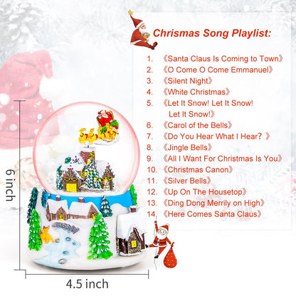 Mr.Winder Christmas Music Box Snow Globe Gift, Musical Rotating Santa Claus Flying Over Village Glitter Xmas Present for Girls Women Girlfriend Daughter Son Granddaughter, Plays 14 Christmas Songs