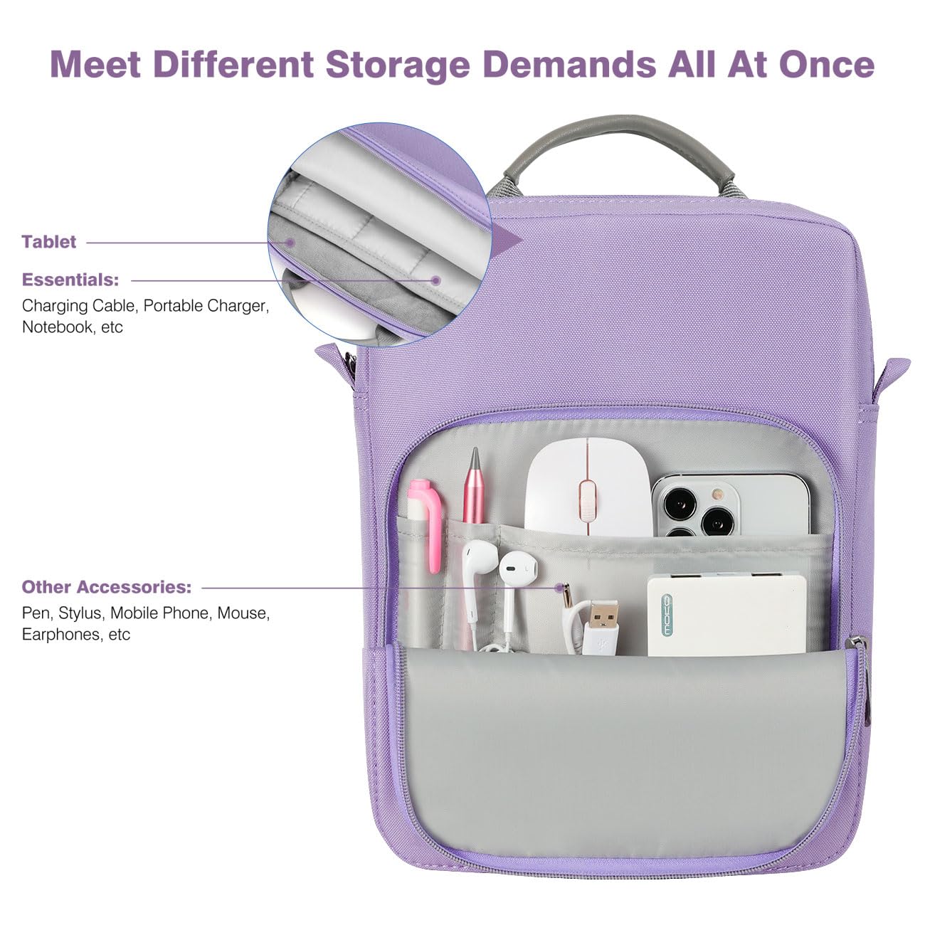 Dadanism 9-11 Inch Tablet Sleeve Bag Carrying Case with Shoulder Strap for iPad (A16) 11", iPad 10th Gen 10.9" Air 5/4, i-Pad Air/Pro 11", i-Pad 9/8/7th 10.2", Galaxy Tab A9+ Plus 11", Grey Purple