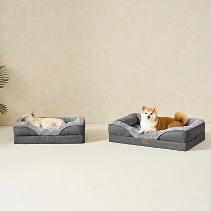 EHEYCIGA Memory Foam Dog Beds Large, Orthopedic Dog Beds Sofa with Sides and Waterproof Liner, Pet Couch with Washable Removable Cover and Non-Slip Bottom, 91x68x17cm, Dark Grey