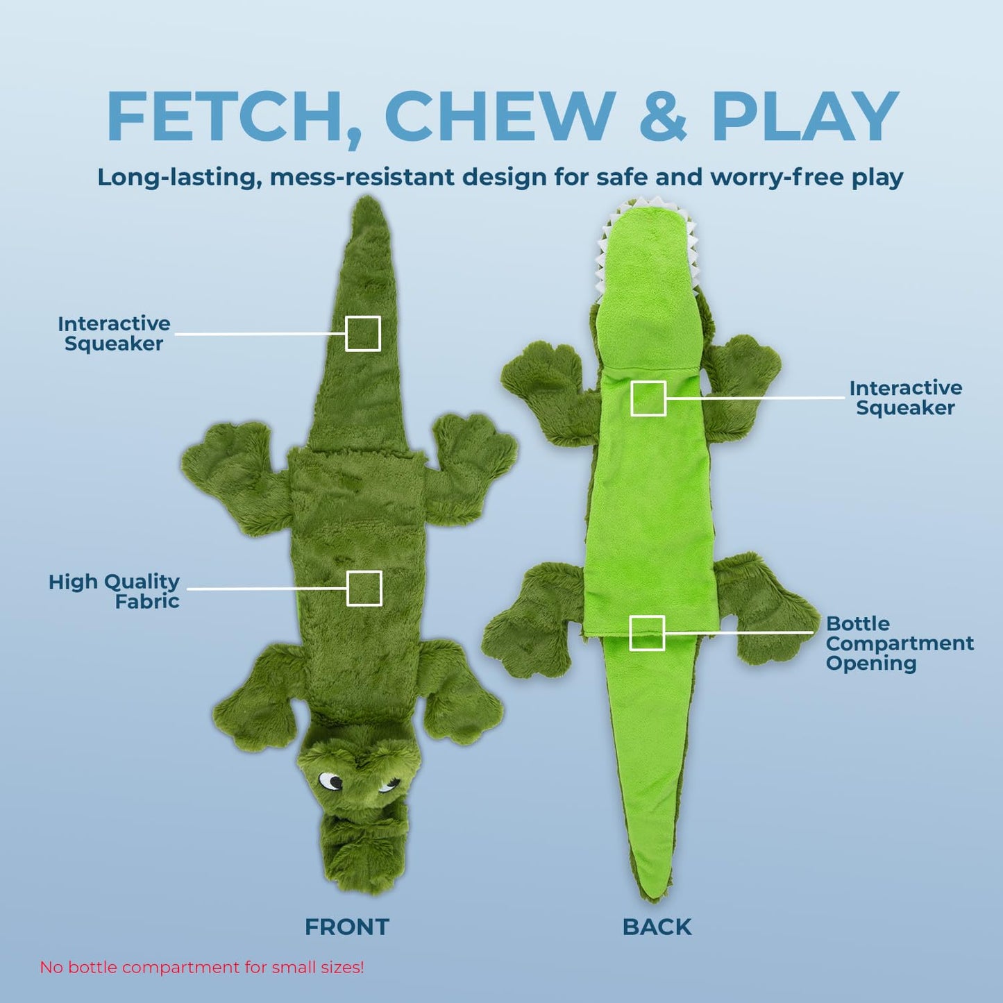 Best Pet Supplies 2-in-1 Stuffless Squeaky Dog Toys with Soft, Durable Fabric for Small, Medium, and Large Pets, No Stuffing for Indoor Play, Holds a Plastic Bottle - 1Wild Duck, Alligator, Large