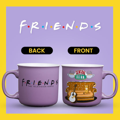 Silver Buffalo Friends Central Perk Smelly Cat, Iconic Orange Couch, Pheobe's Guitar Ceramic Camper Mug, 20 Ounces