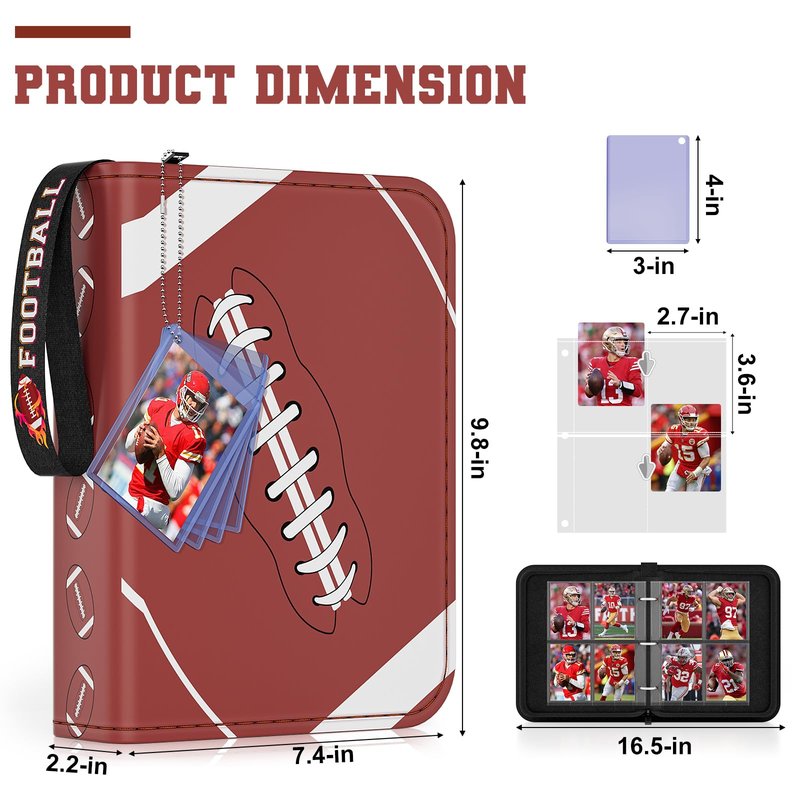 Mlikero 440 Pockets Football Card Binder, Sports Card Binder with Card Display Design, Premium Card Ablums with Sports Pattern Wristband Fit for Football Cards 2026