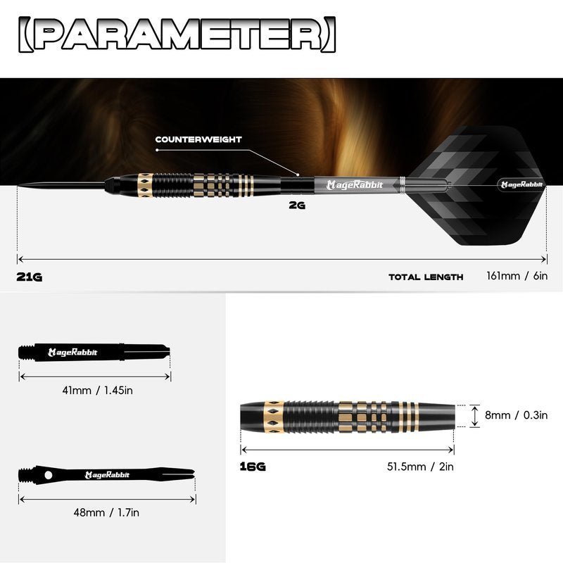 MageRabbit Steel Tip Darts Set 3 Pack, Copper Barrel Metal Tip Darts with Aluminum Shafts, 6 Extra Flights, Dart Tools and Carrying Case for Dartboard