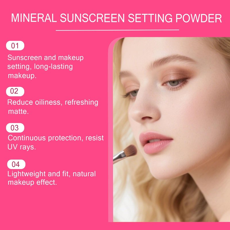 Lyjinbc Mineral Sunscreen Setting Powder, SPF 50 Transparent Brush Powder, Long-Lasting,Lightweight Breathable, Oil Control Natural Matte, Suitable for Face, Scalp & Hair