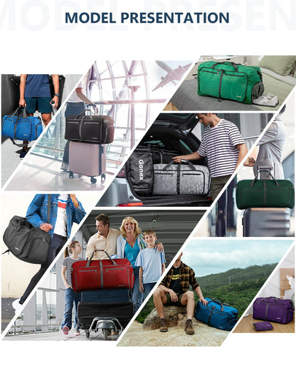 Gonex 40L Large Foldable Travel Duffle Bag with Shoes Compartment, Packable Lightweight Water Repellent Duffel Bag for Camping Gym Weekender Bag Deep Blue