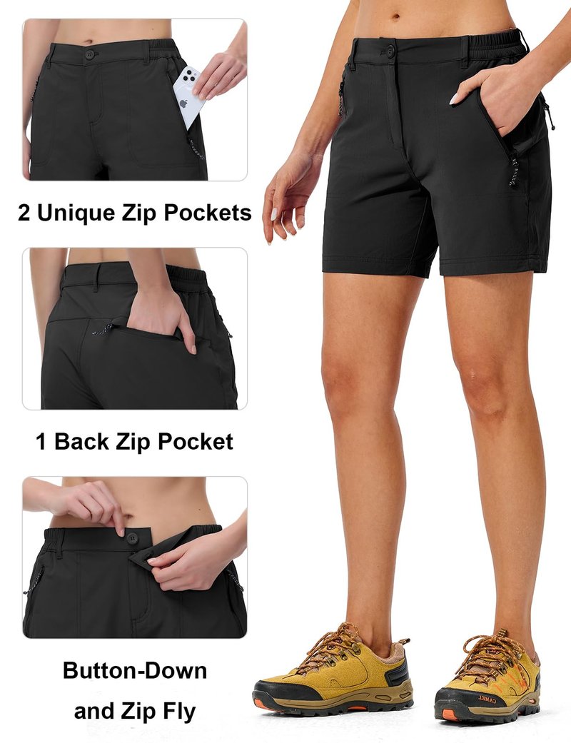 TBMPOY Womens 6" Hiking Cargo Shorts Quick Dry with Pockets Lightweight Work Golf Short Outdoor Active Summer for Women Black XL