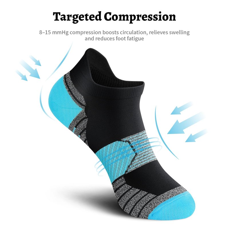 PAPLUS Compression Running Socks Women (6 Pairs), Ankle Athletic Socks Low Cut with Arch Support
