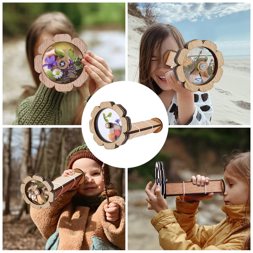 AUAUY Natural DIY Kaleidoscope Kit, Classic Magic Rotating Kaleidoscope Making Set, Handmade Educational Toys for Nature Lovers Birthday (Flower Shape)