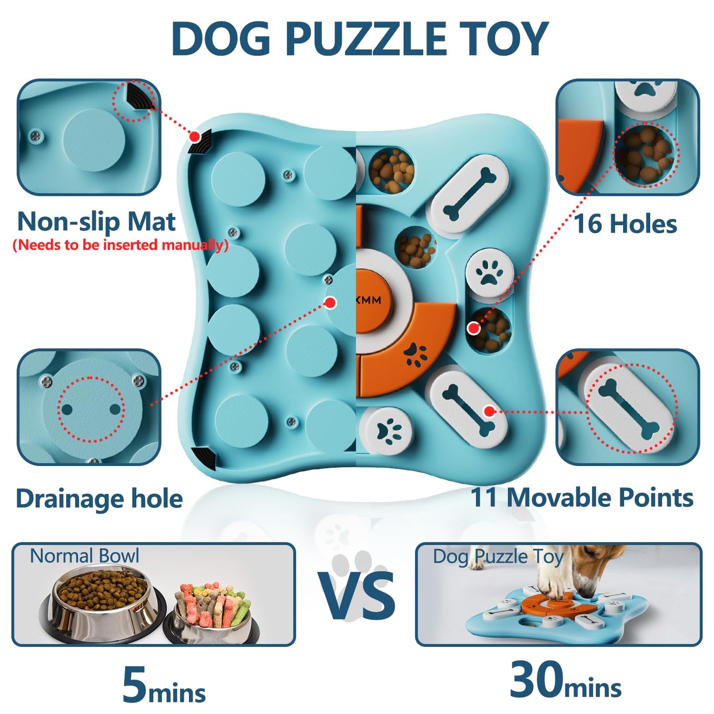 FOXMM Interactive Dog Treat Puzzle Toys for IQ Training & Mental Stimulating,Fun Slow Feeder,Large Medium Small Dogs Enrichment Toys with Squeak Design