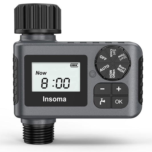 Insoma Outdoor Garden Hose Faucet Timers, Programmable Water Sprinkler Timer with Rain Delay/Manual/Automatic Drip Irrigation and Lawn Watering System for Yard, 1 Outlet