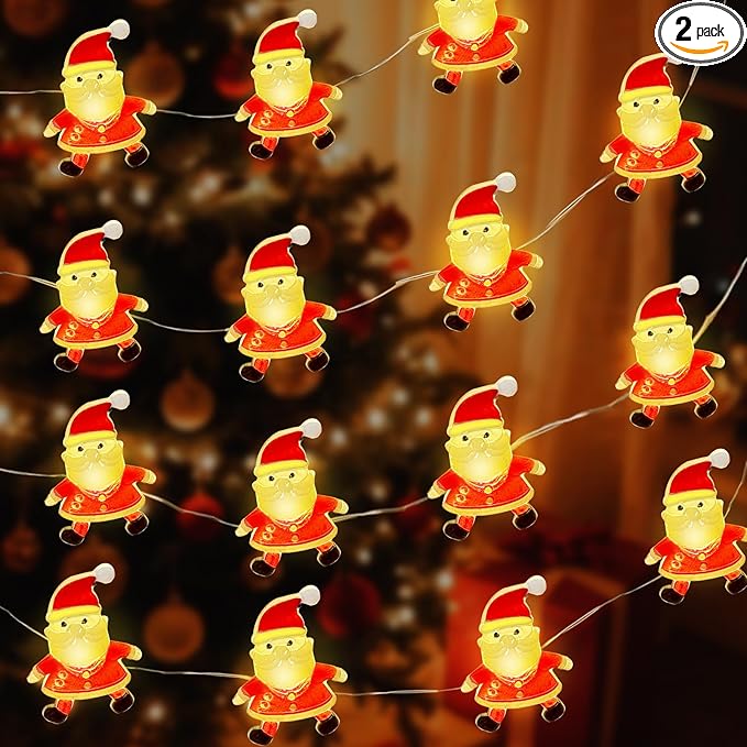 Aogist Christmas Santa String Lights, 16ft 50 LED Battery Powered Santa Claus Decoration Lights for Indoor Outdoot Party Festival Christmas Decorative (2 Pack)
