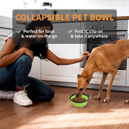 Collapsible Dog Bowls for Travel 2 Pack Dog Portable Water Bowl for Dogs Cats Foldable Feeding Watering Dish for Traveling Camping Walking with 2 Carabiners (Blue Green)