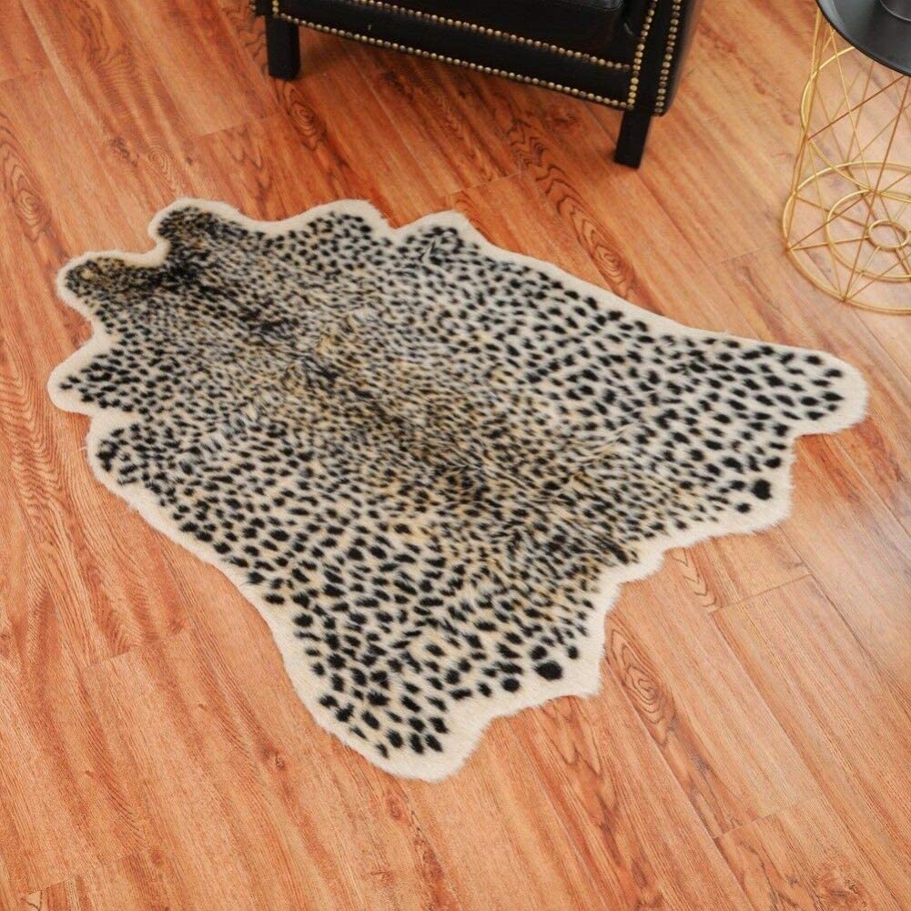Leopard Print Area Rug Faux Cowhide Skin Fur Non-Slip Cheetah Rug Small Accent Distressed Animal Print Hide Mat Floor Carpet for Door Mat Entryway Bedrooms Laundry Room Decor 3.3x2.95Ft, Leopard