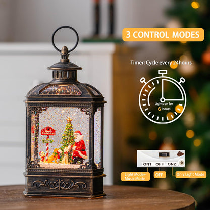 Snow Globe Lighted Christmas Decorations, Santa Claus & Pups Musical Water Lantern with Swirling Glitter, Christmas Holiday Party Gifts and Decorations