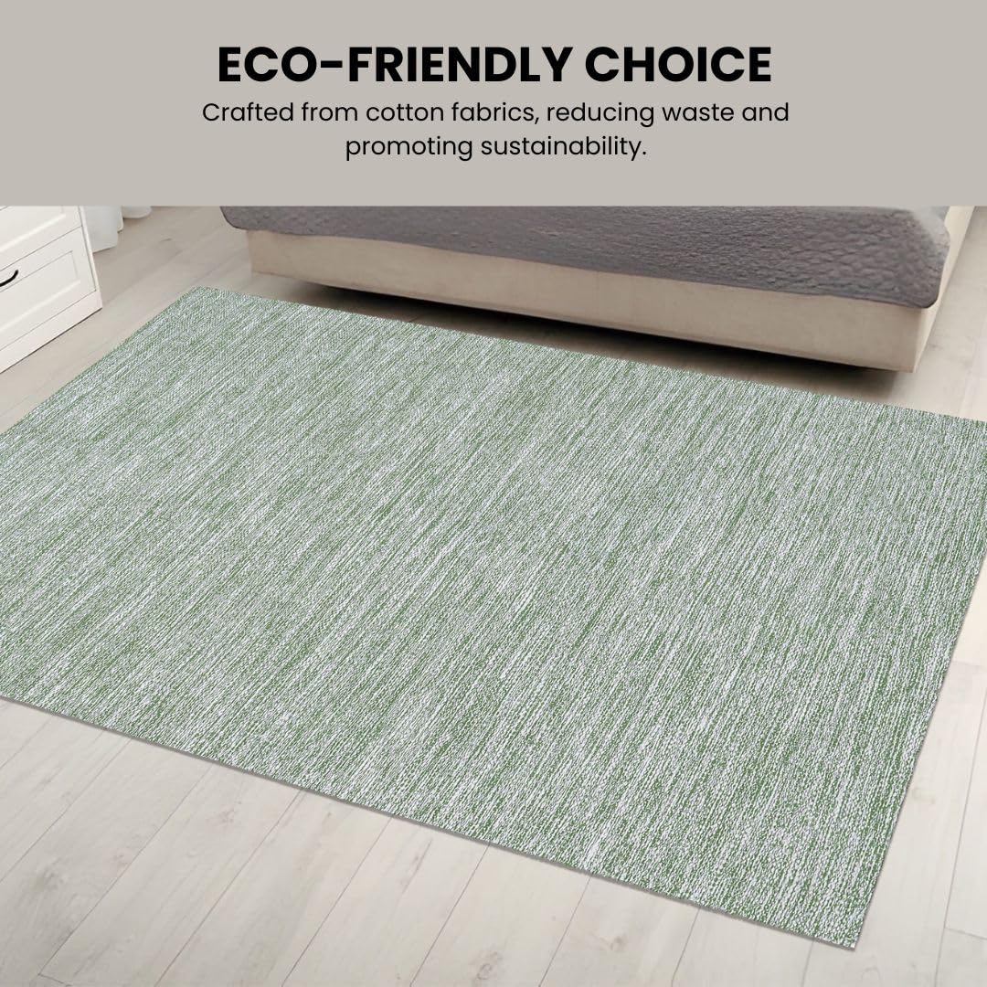 Threadvista Hand Woven Area Rug 4x6 Feet - Rustic Farmhouse Bohemian Accent Rug for Living Room Bedroom Kitchen Entryway Floor Mats Non Slip - Ideal for High Traffic Areas 100% Cotton Rug Green