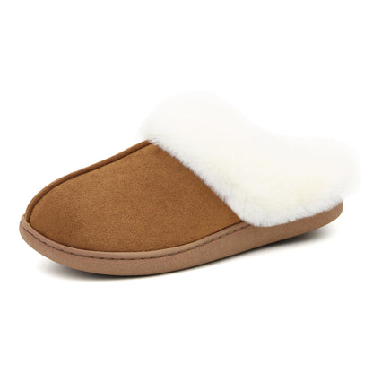 Jerzmy Fuzzy Slippers for Women, Memory Foam Cushion Womens House Slippers Suede Fluffy Faux Fur Lining Comfy Home Shoes for Indoor Outdoor Bedroom Garden Winter Brown Size 7