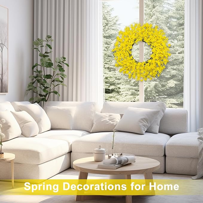 Large Summer Fall Wreaths for Front Door 26 Inch Fall Summer Door Wreath Autumn Wreaths for Front Door Wild Floral Wreath for Farmhouse Porch Wall Wedding Living Room Home Decor Aesthetic(Yellow)