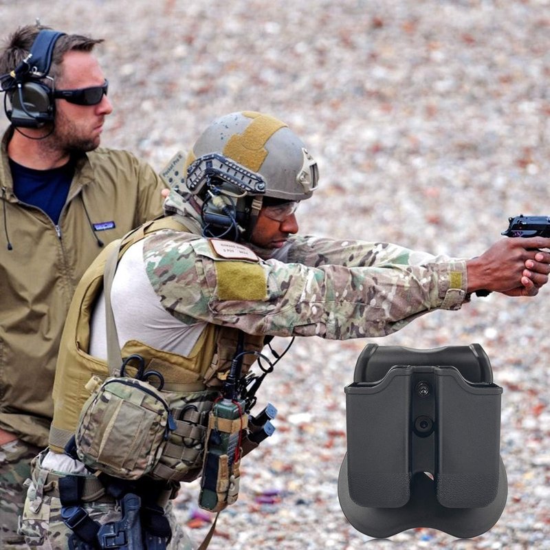 Double Magazine Pouch for Glock 17, 19, 22, 23 | 9mm & .40 Cal Dual Stack Mag Holder - Adjustable Ambidextrous Design | Black